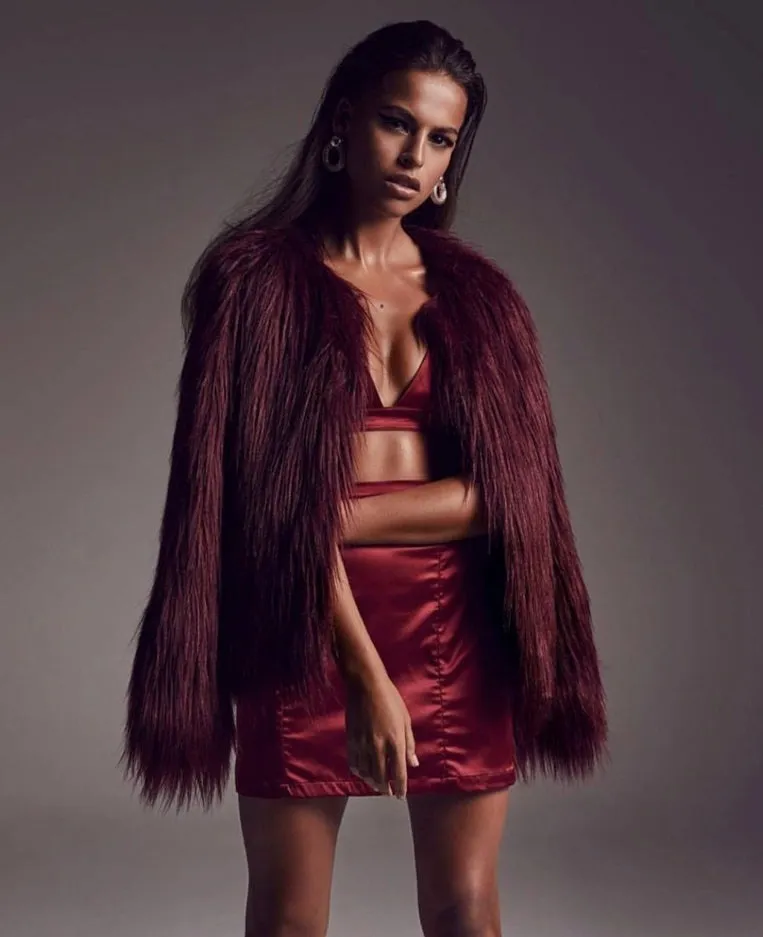 UNREAL FUR UNREAL DREAM JACKET IN BURGUNDY