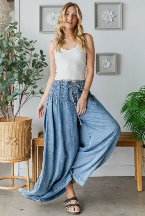 Washed Pintuck Wide Leg Pants