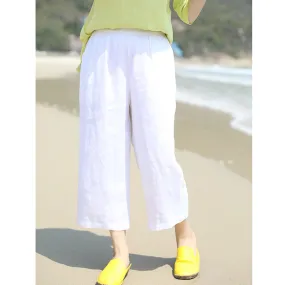 White Linen Summer Autumn Women Casual Pants with Pockets SMM97232