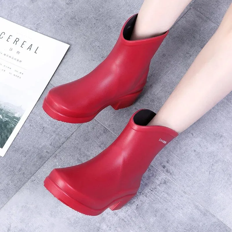 Women Ankle Boot Waterproof PVC Shoes Spring Rubber Boots Female Casual Galoshes Rain Boots - WRB50160