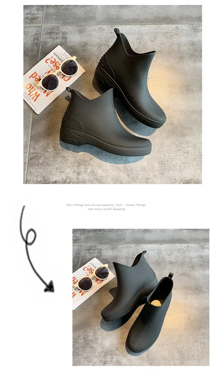 Women Fashion Rain Shoes Platform Ankle Rain Boots Ladies Rubber Shoes Outdoor Waterproof Walking Booties - WRB50141