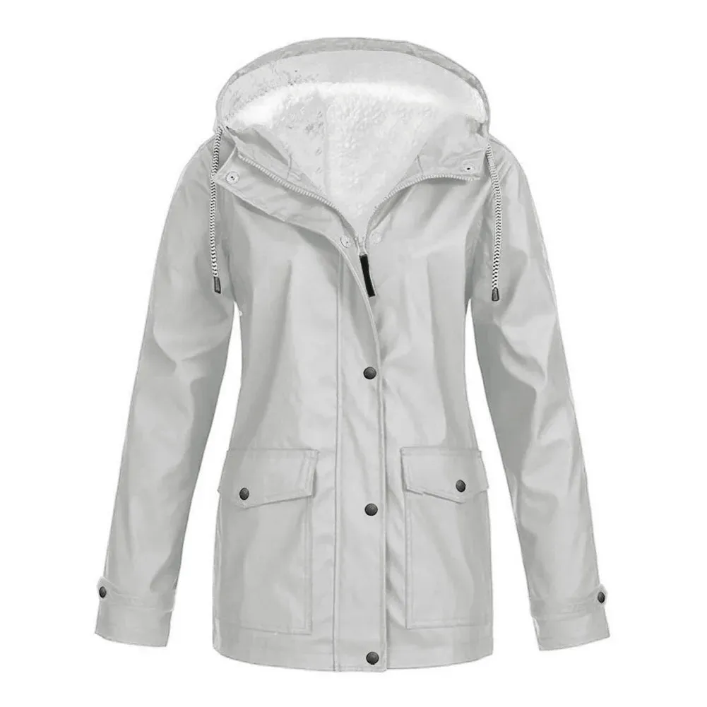 Women's Autumn Winter Plus Velvet Outdoor Jacket Windproof Waterproof Mountaineering Hooded Coat